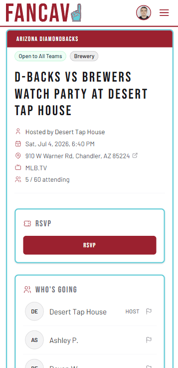 Fancav event detail screen with everything you need to RSVP with confidence